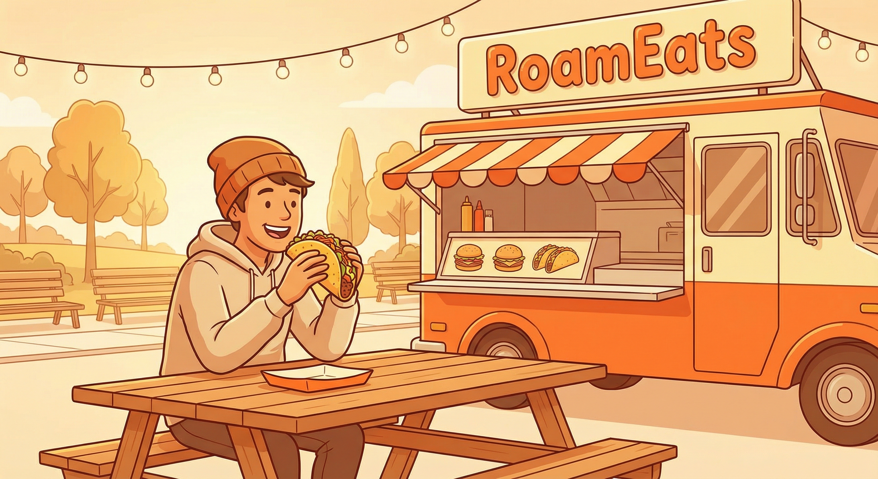 Enjoying food truck meal